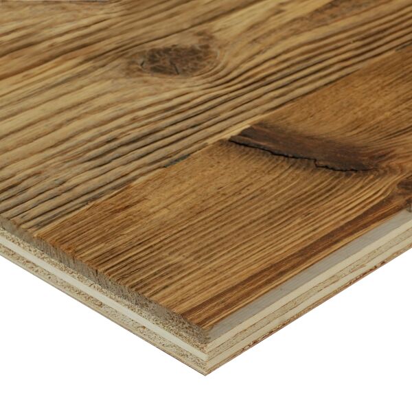 Saunaboard Echtholzfurnier | Gebürstet | Braun Fichte-Tanne Mix | auf Multiplex Platte | 2050 mm x 2550 mm x 16 mm